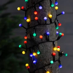 500 multicolor LED Christmas lights, int./ext., black wire, 36′