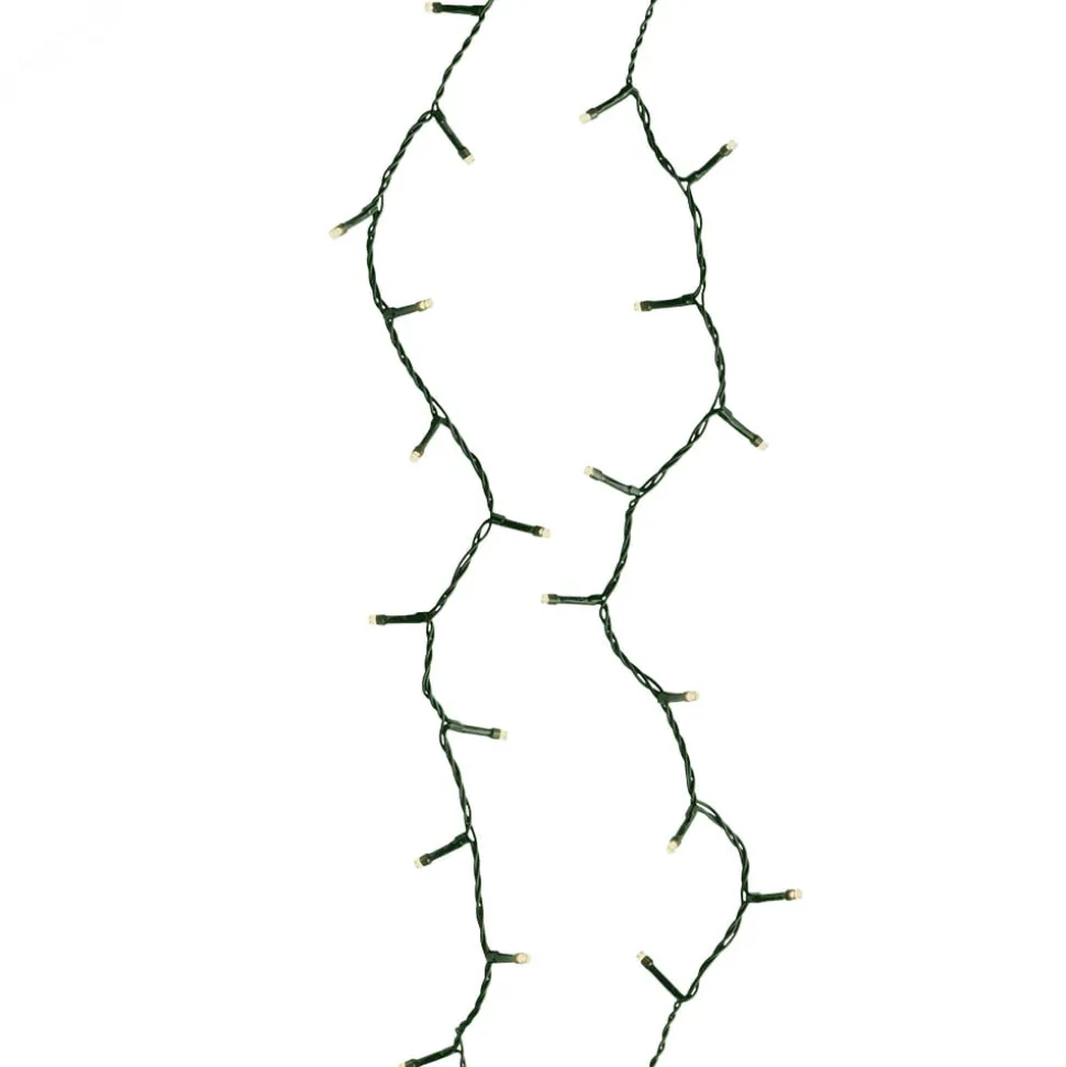 96 warm white LED lights, green wire, int./ext., battery-operated, 23′