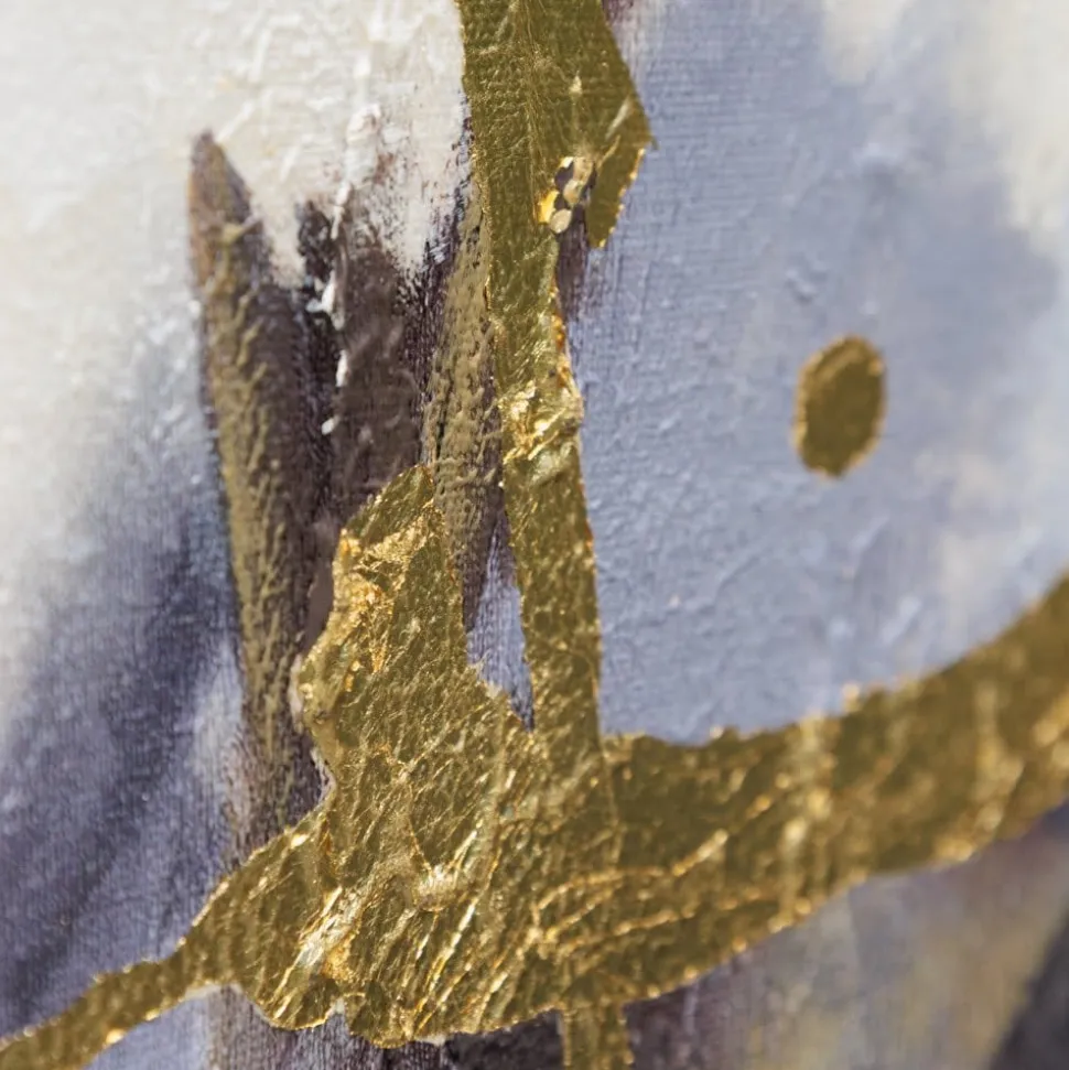 Abstract golden lines painting, 32 x 32″