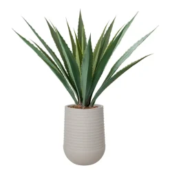 Agave américana vert artificiel extérieur en pot beige fini terrazzo gris, 65″