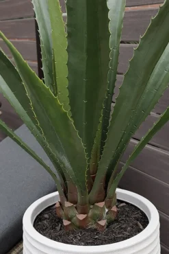 Agave américana vert artificiel extérieur en pot beige fini terrazzo gris, 65″