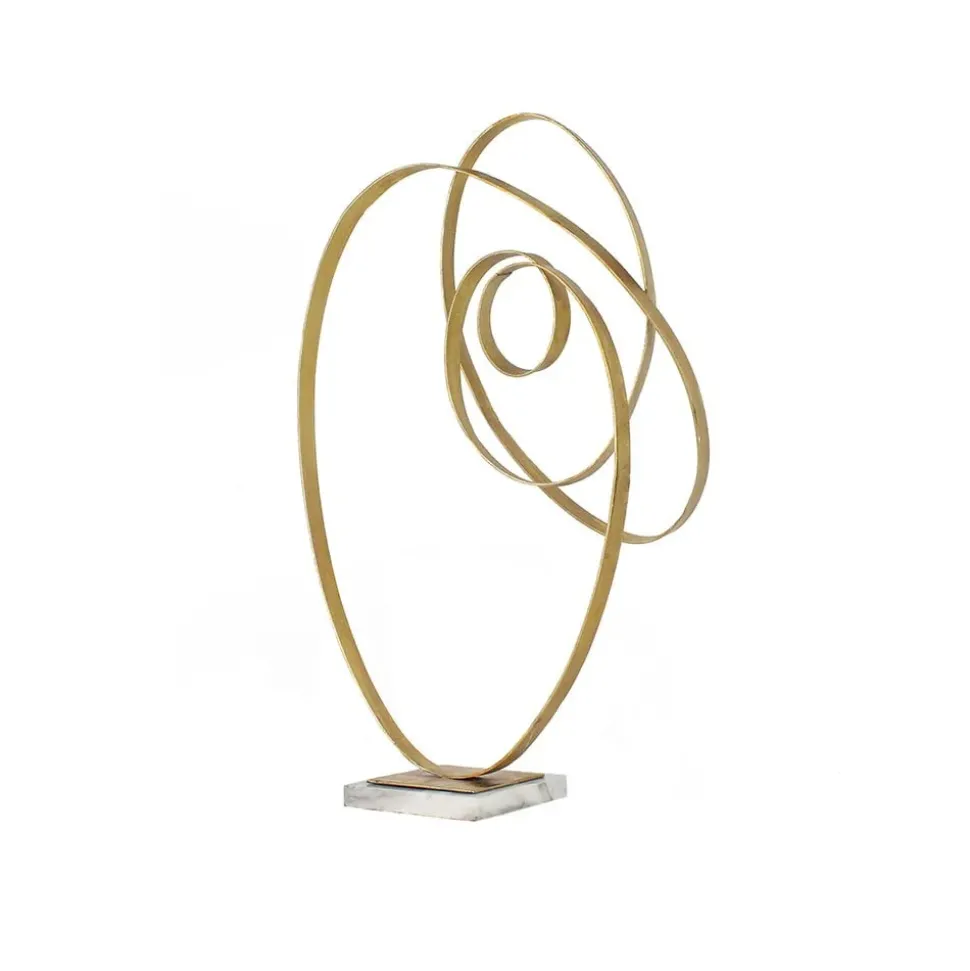 Anneaux dorés sur pied en marbre, 20,5 x 12,5″