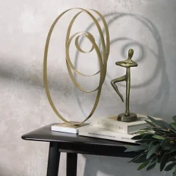 Anneaux dorés sur pied en marbre, 20,5 x 12,5″