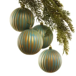 Antique blue striped Christmas ornaments, 4″