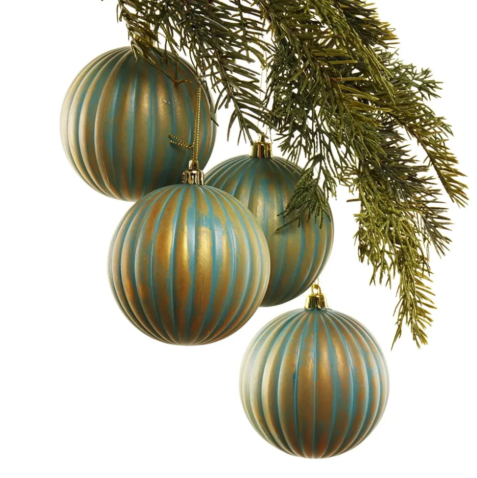 Antique blue striped Christmas ornaments, 4″