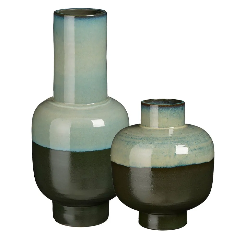 Aqua green two-tone terracotta vase