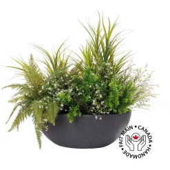 Arrangement extérieur artificiel, herbes et petites fleurs banches, 36 x 44″