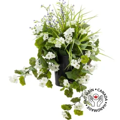 Arrangement extérieur blanc et mauve en pot de culture, 20 x 20″