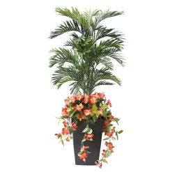 Arrangement floral palmier et fleurs orange, 5,5′