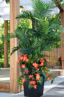 Arrangement floral palmier et fleurs orange, 5,5′