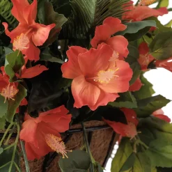 Artificial cycas and orange hibiscus hanging arrangement, 36 x 22
