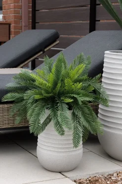 Artificial cycas arrangement in a grey terrazzo beige pot, 26 x 20"
