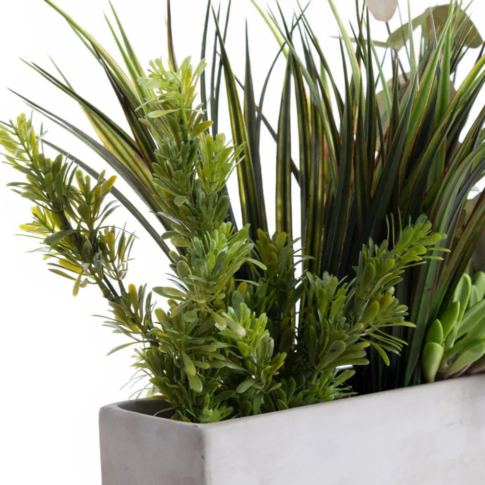 Artificial eucalyptus and grass centerpiece, 12 x 21"