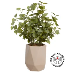 Artificial eucalyptus foliage in a beige vase