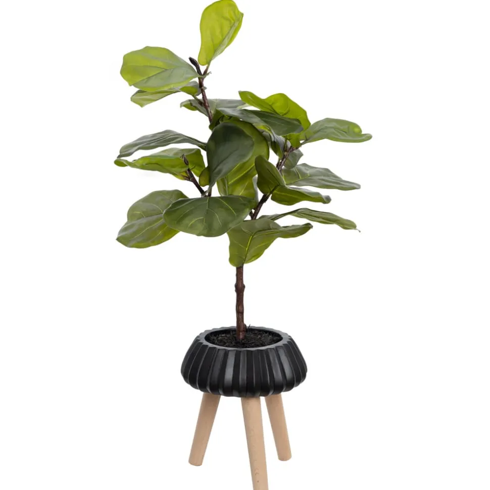 Artificial fiddle-leaf fig in a standing planter