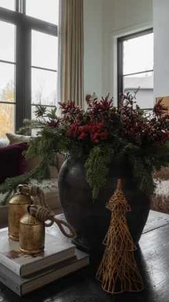 Artificial flower, red chrysanthemum, 32″