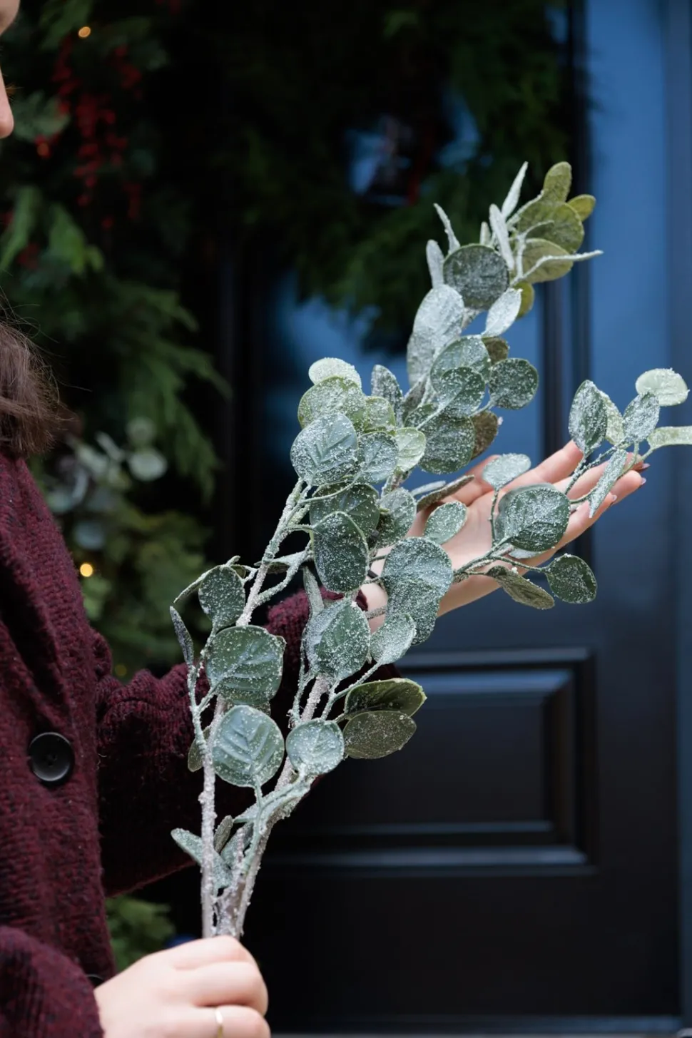 Artificial frosted eucalyptus stem, 47"