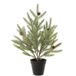 Artificial gray green potted spruce, 22″