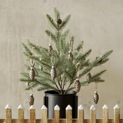 Artificial gray green potted spruce, 22″