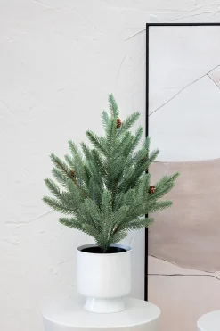 Artificial gray green potted spruce, 22″