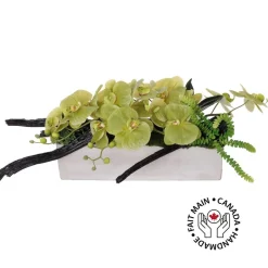 Artificial green orchid flower centerpiece