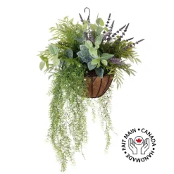 Artificial lavender and fern hanging arrangement, 37 x 22"