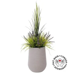 Artificial lavender and grass in a grey terrazzo beige pot, 55"