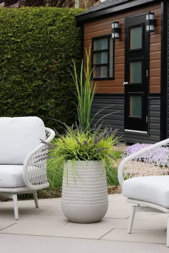 Artificial lavender and grass in a grey terrazzo beige pot, 55"
