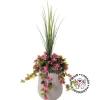 Artificial light pink azalea in a grey terrazzo beige pot, 55"