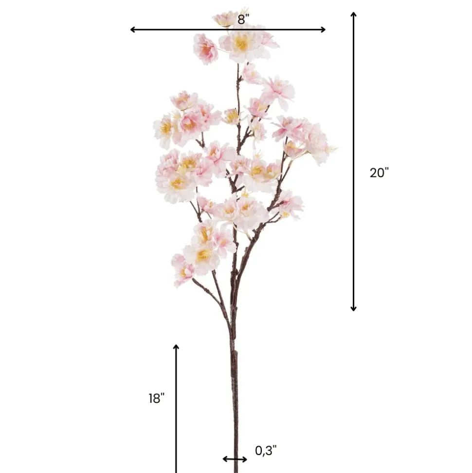 Artificial light pink cherry blossom flower stem, 38"