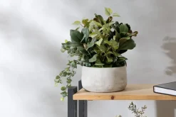 Artificial magnolia and eucalyptus centerpiece