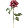 Artificial open burgundy rose flower, 21,5"