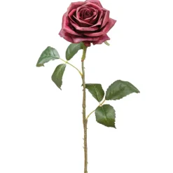 Artificial open burgundy rose flower, 21,5"