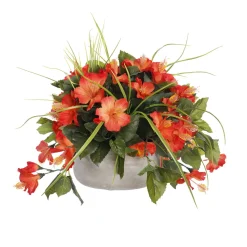 Artificial orange hibiscus outdoor centerpiece, 14 x 20″