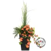 Artificial orange hibiscus flowers and grass outdoor planter, 55″