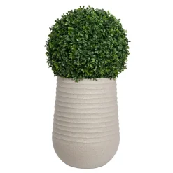 Artificial outdoor boxwood ball in a grey terrazzo beige pot, 34"