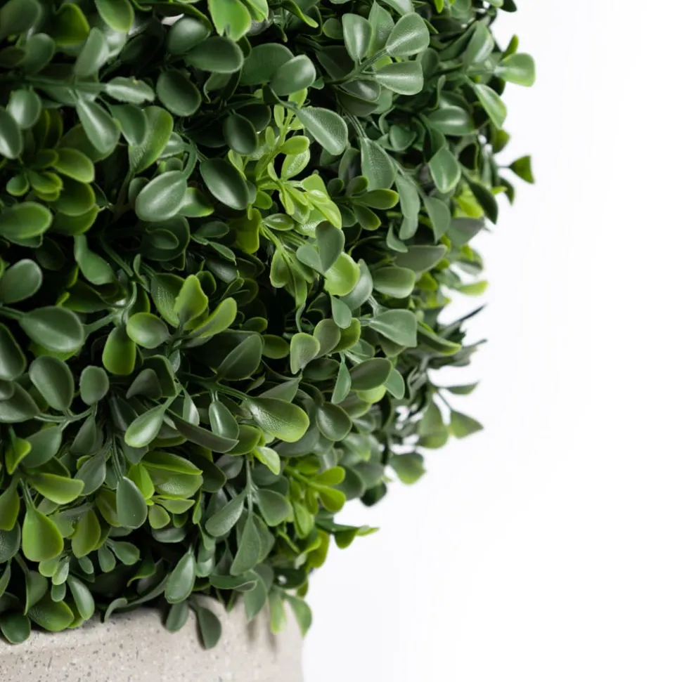 Artificial outdoor boxwood ball in a grey terrazzo beige pot, 34"