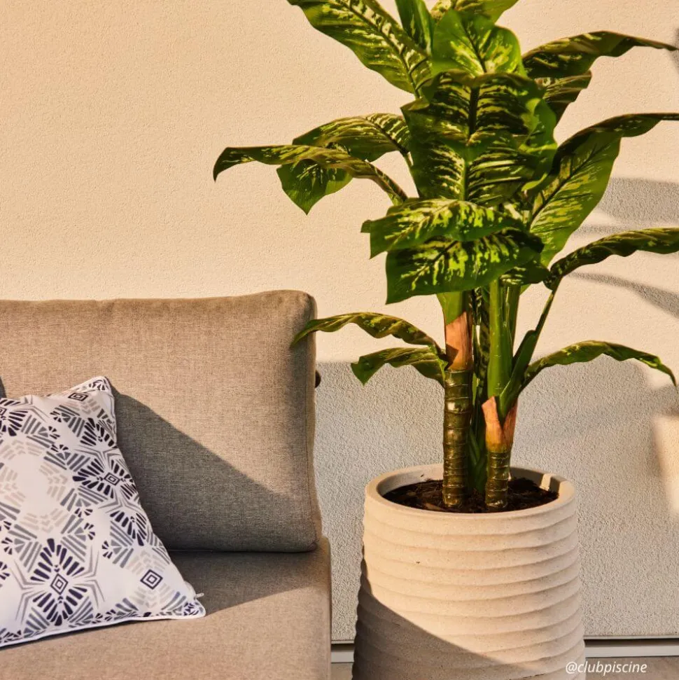 Artificial outdoor dieffenbachia in a grey terrazzo beige pot, 53"