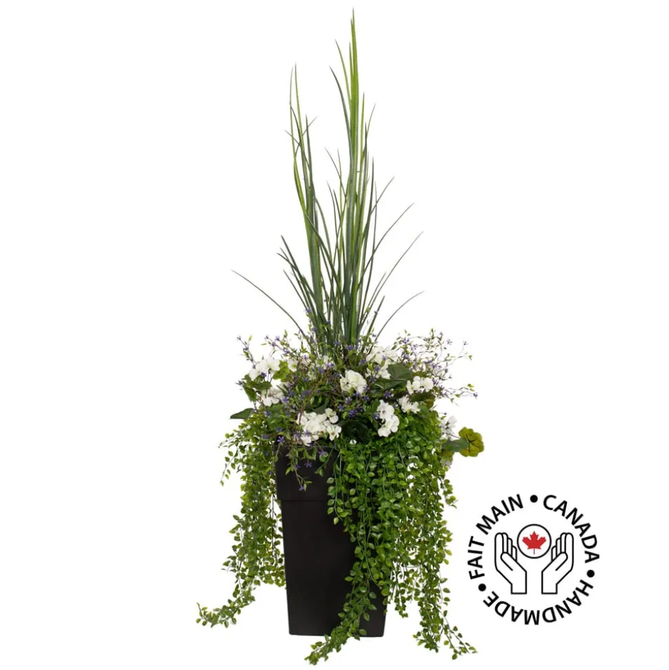 Artificial outdoor geranium and flowers in pot, 55″