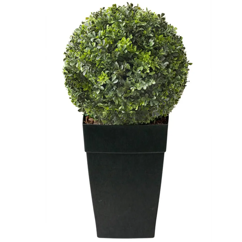 Artificial outdoor potted boxwood ball topiary, 33"