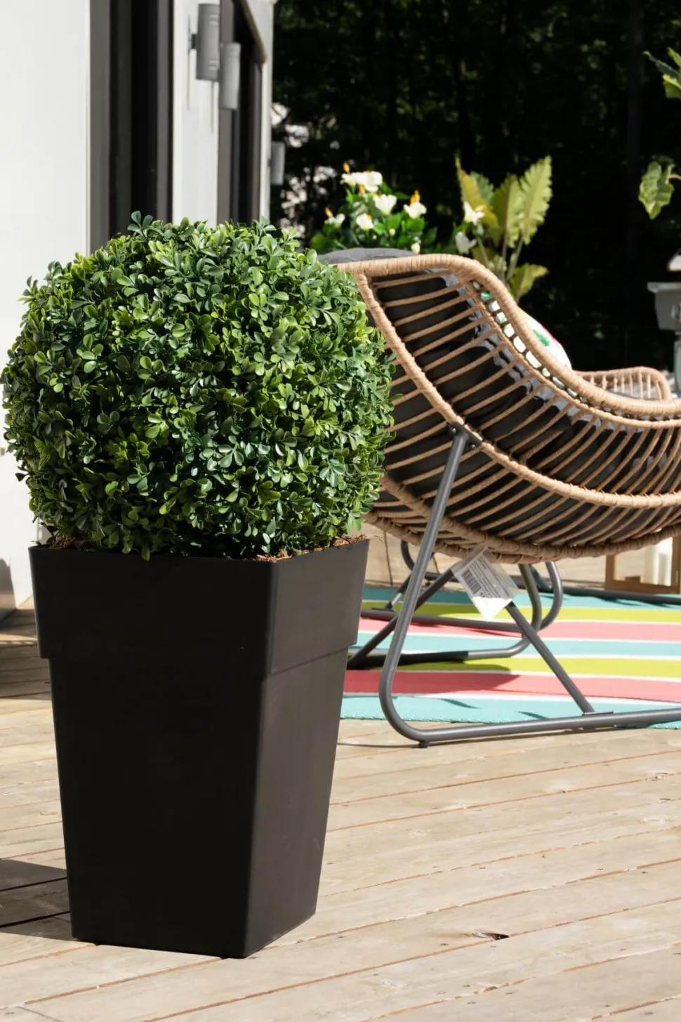 Artificial outdoor potted boxwood ball topiary, 33"