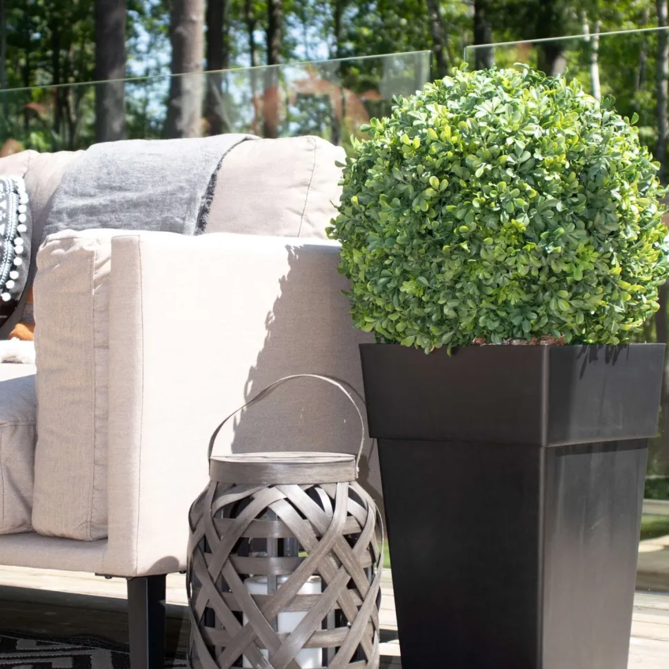 Artificial outdoor potted boxwood ball topiary, 33"