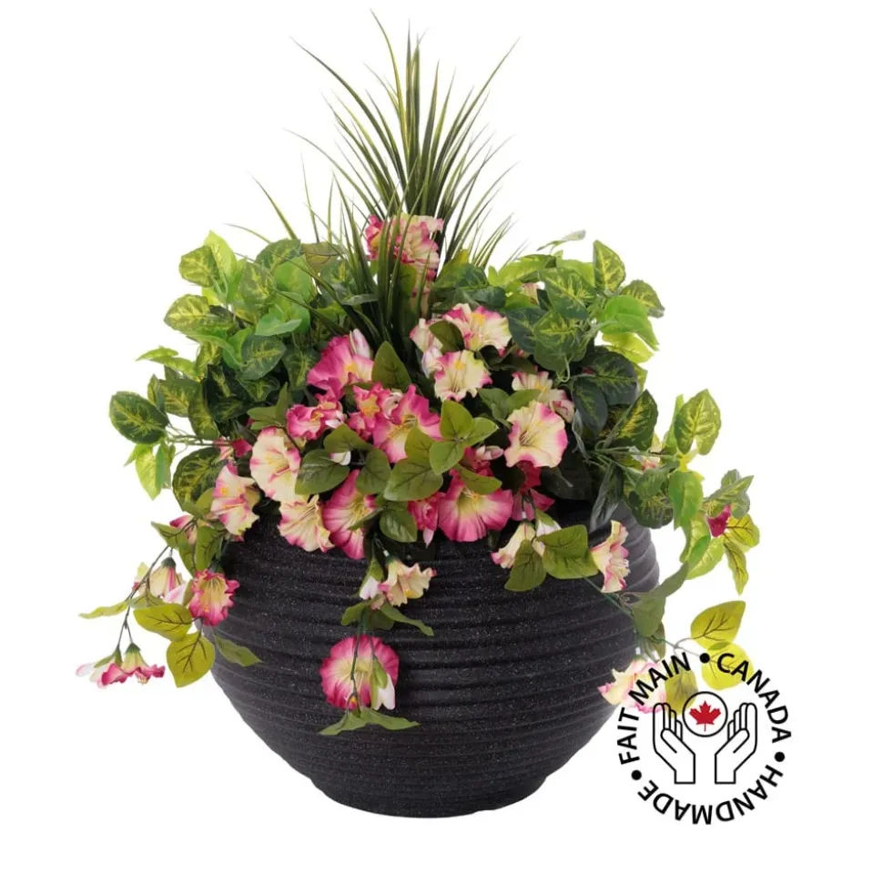 Artificial outdoor potted petunia and greenery mix, 32 x 29"