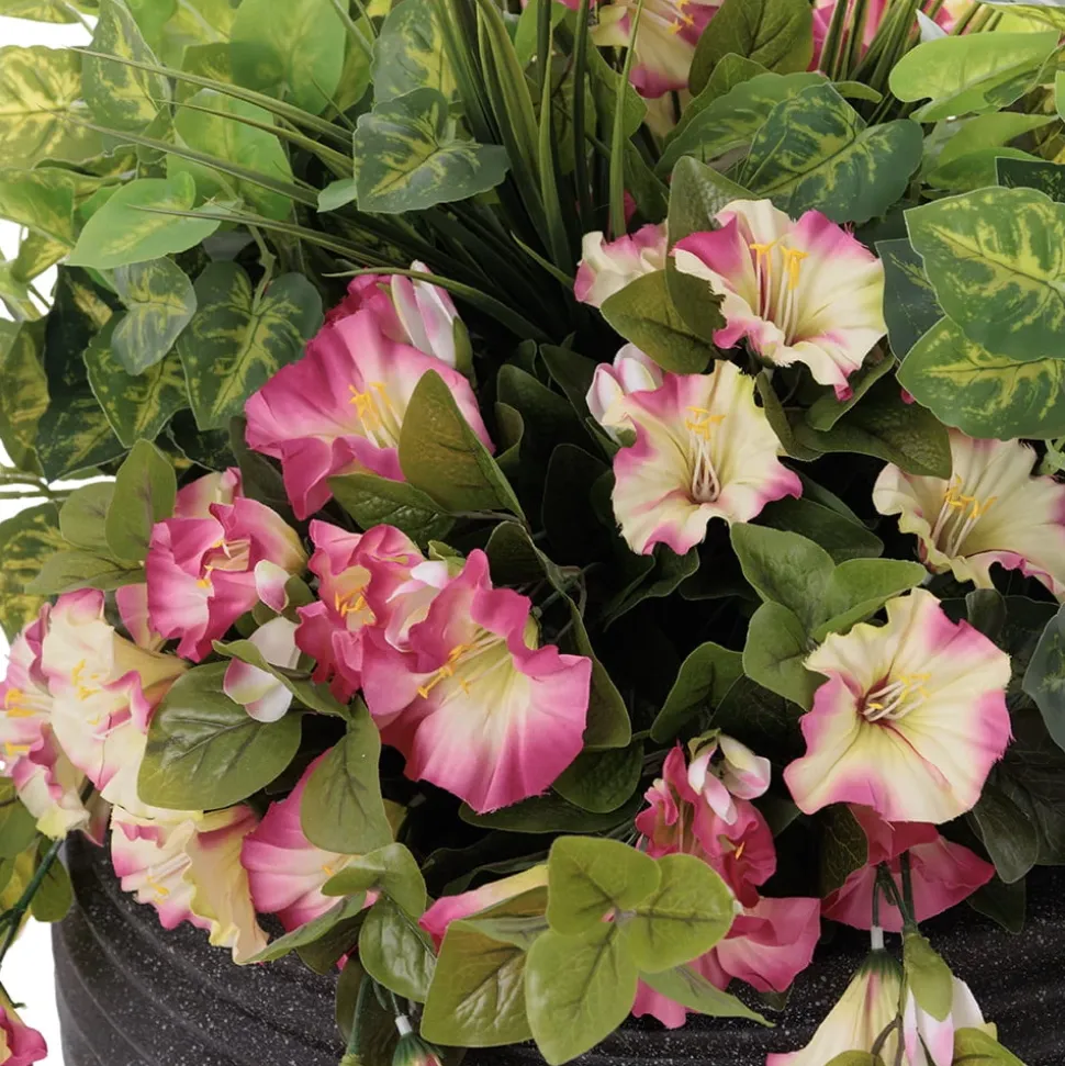 Artificial outdoor potted petunia and greenery mix, 32 x 29"