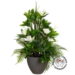 Artificial palm and magnolia outdoor arrangement