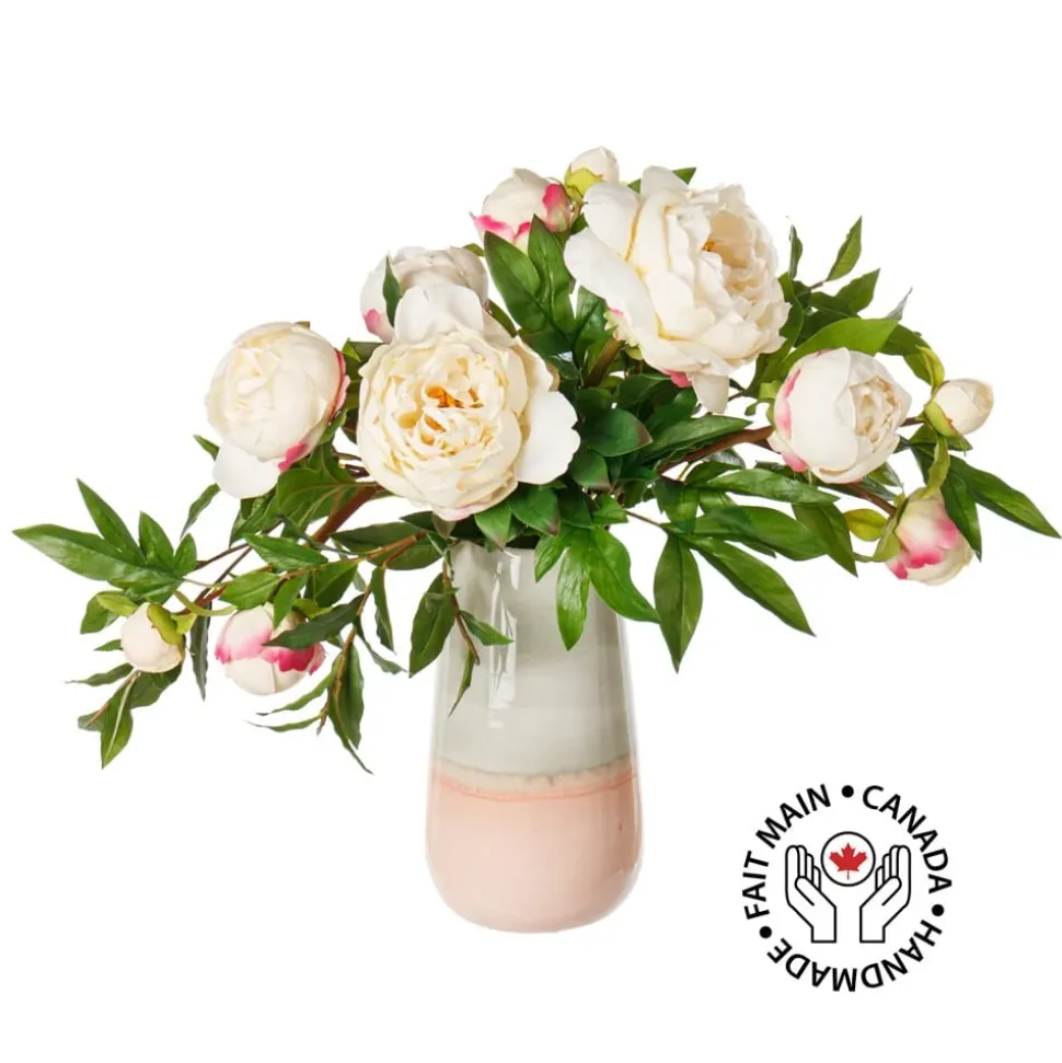 Artificial peony flower bouquet in pink vase