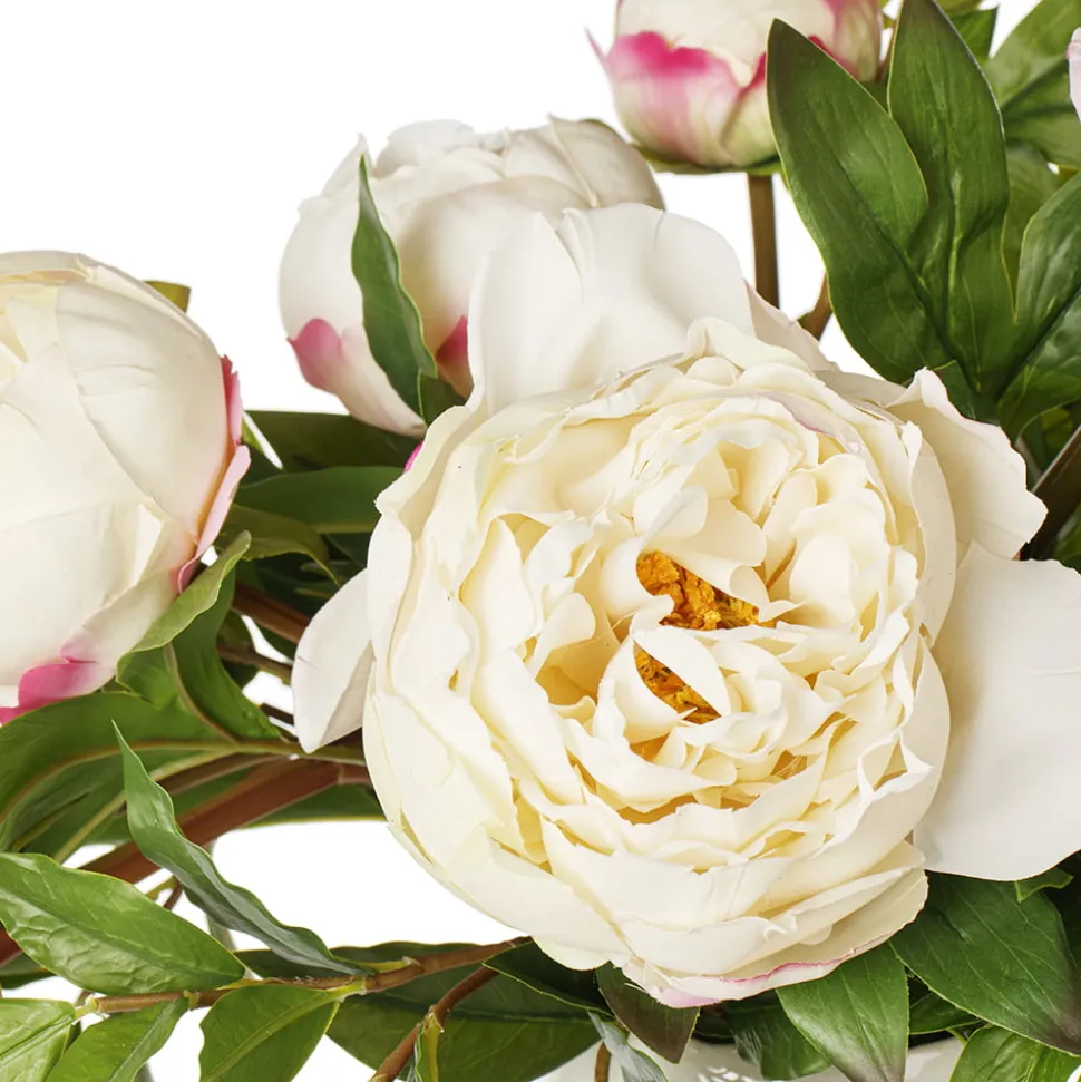 Artificial peony flower bouquet in pink vase