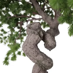 Artificial pine bonsai tree in black pot, 16 x 15”