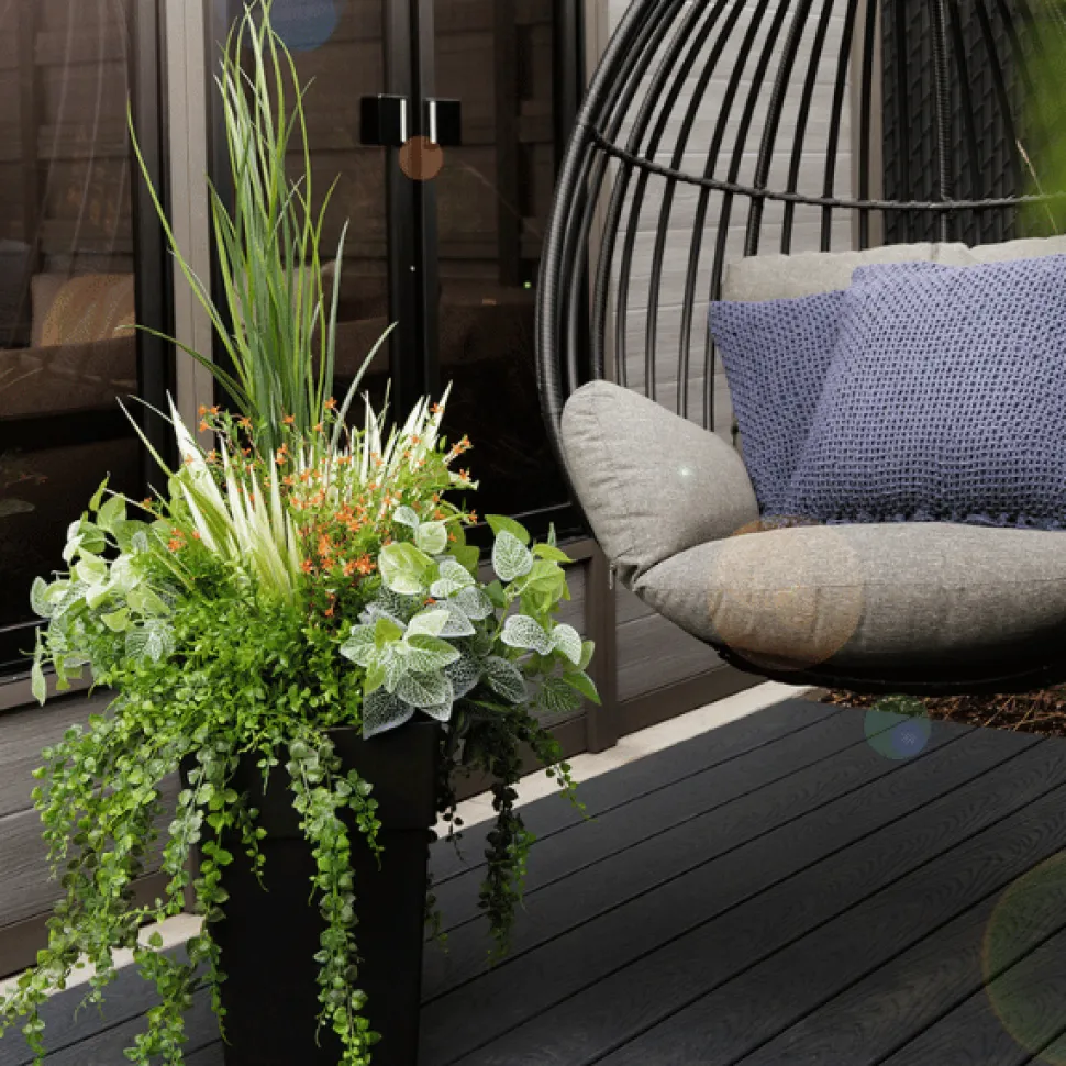 Artificial plant and orange flower outdoor planter, 55″