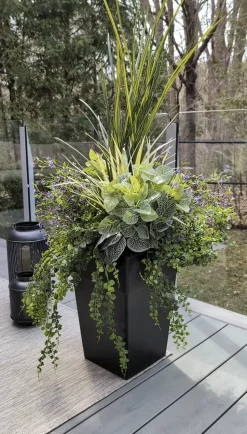 Artificial plant and purple flower outdoor planter, 55″